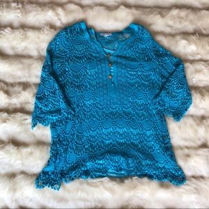 Tempo Paris Turquoise Open-Weave Pattern W Tanktop